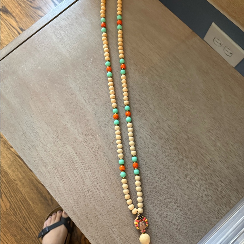 Beaded lanyard with Turquoise and Orange Accents & turkey